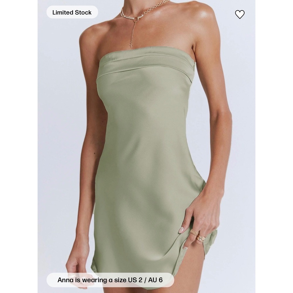 Princess Polly Phillipa Mini Dress Women 12 Sage Green Strapless Satin Open Back
